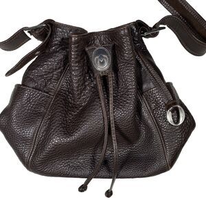 Mina Brown Pebbled Leather Bucket Bag Satchel Boho Western Festival Indie Gypsy